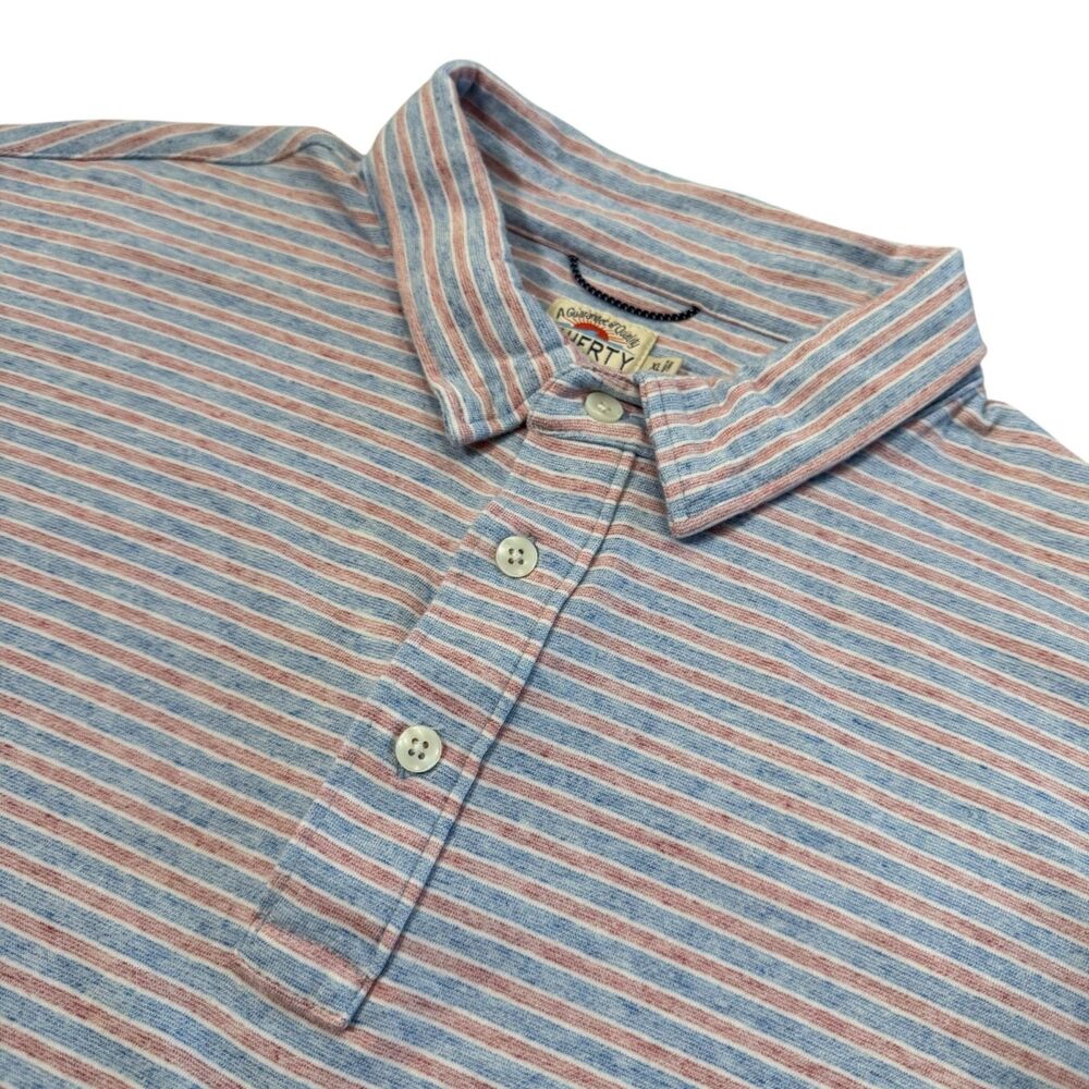 Faherty Mens XL Movement Polo Blue Striped Stretch Short Sleeve Shirt Golf